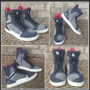 IRON JIA'S Sneaker Boots (Mens 9.5) NAVY GRAY ZIP-UP Motorcycle Shoes JIA-XZ002